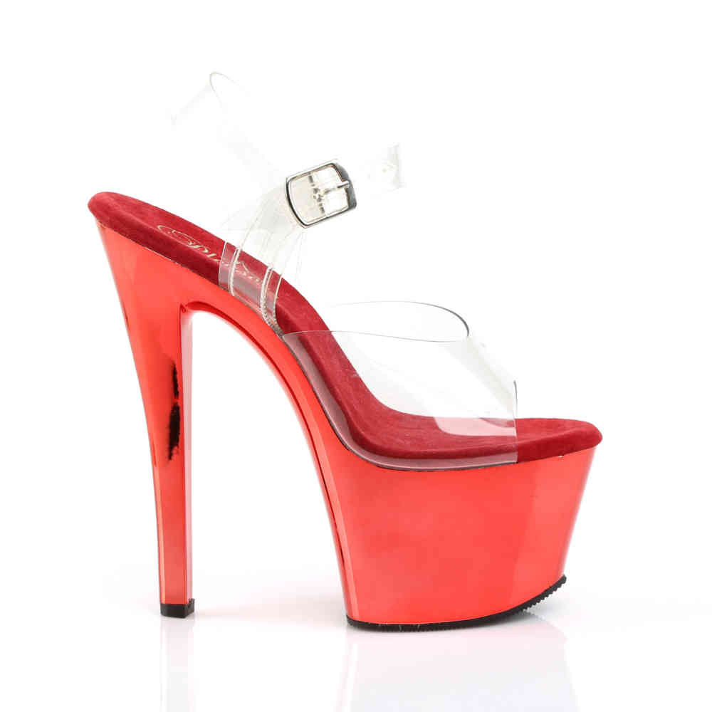 Pleaser - SKY308 Sandale à bride à la cheville, Pole dance chaussures - Chaussures de pole dance - Rouge/Transparent Product image